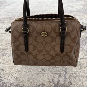 Coach Brown Signature Mini Satchel with Dark Brown Trim